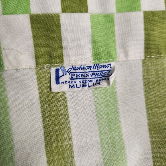 Vintage Fashion Manor Percale MCM Green Mod Twin Striped Flat Sheet 72 x 108 - Picture 4 of 7